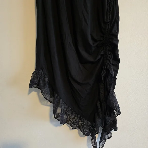 Black Lace Trim Asymmetrical Dress M - Picture 3 of 8